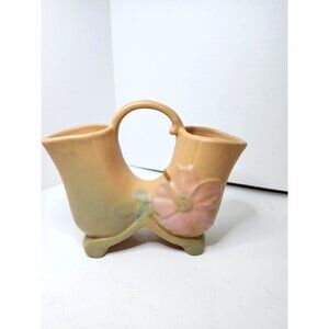 VINTAGE WELLER WILD ROSE  DOUBLE VASE
